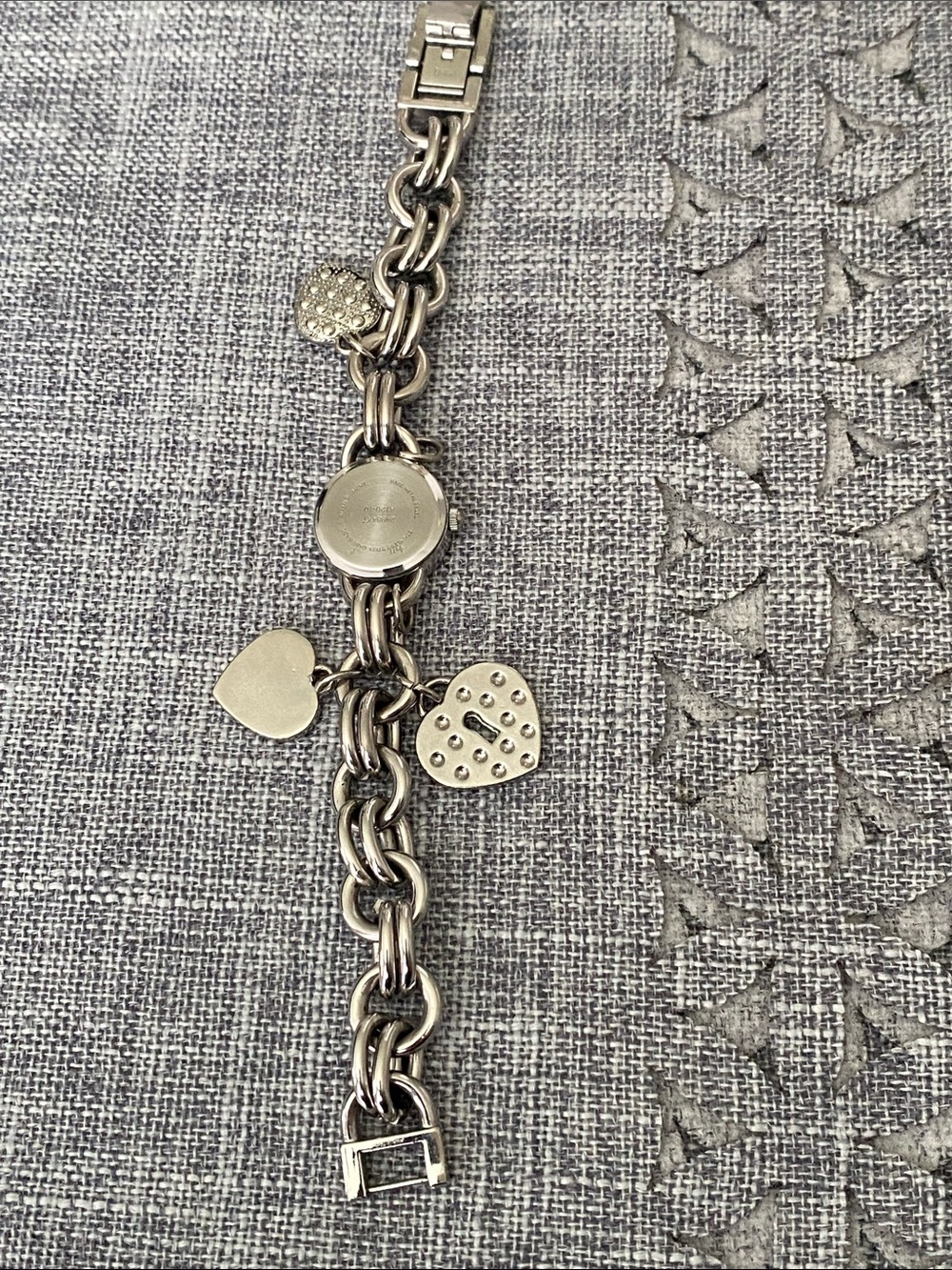 Anne Klein Silver-Tone Charm Bracelet Watch with Pink Heart - Picture 7 of 9